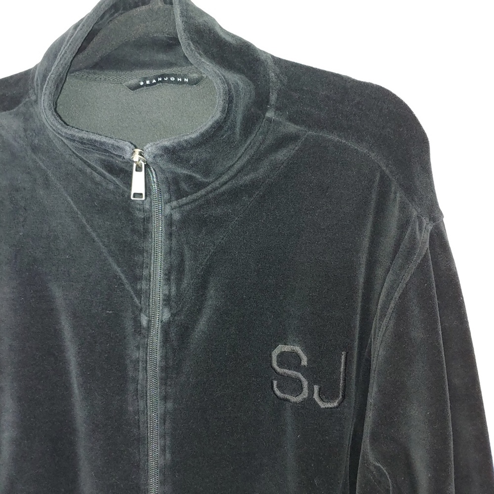 Sean Jean Vintage Y2K  Black Velour Tracksuit Style Jacket Size XL